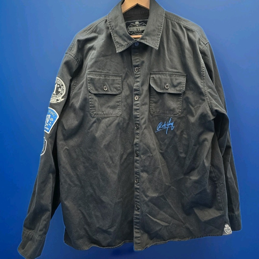 Rich Yung Society Black Button Up Shirt Jacket Patches Wings Streetwear 3XL